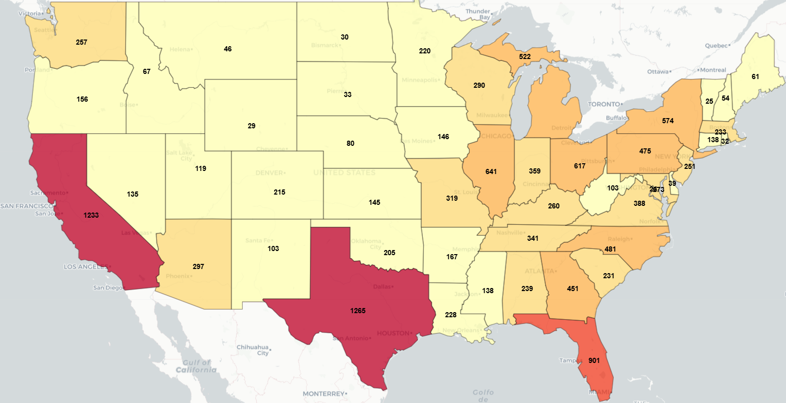 Map showing McDonald’s locations by state in the United States
